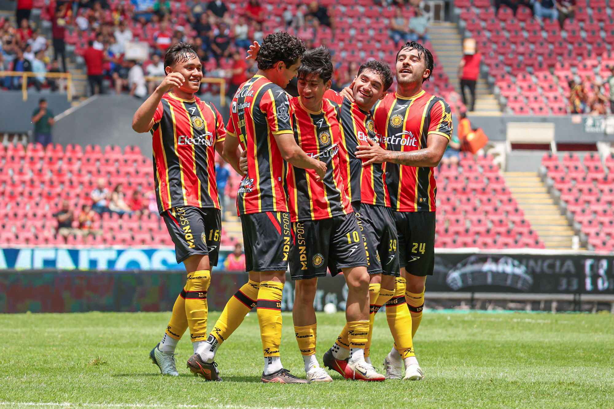 Leones celebrando un gol 